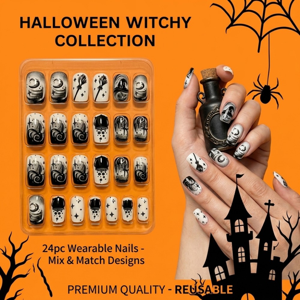 Sanding Stick Set - 24PCS Halloween Witch Hat False Nails