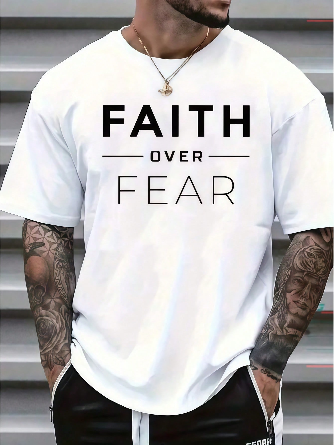 1pc Mens Clothes Faith Letter  - Wash Effect Set ulasan dan harga