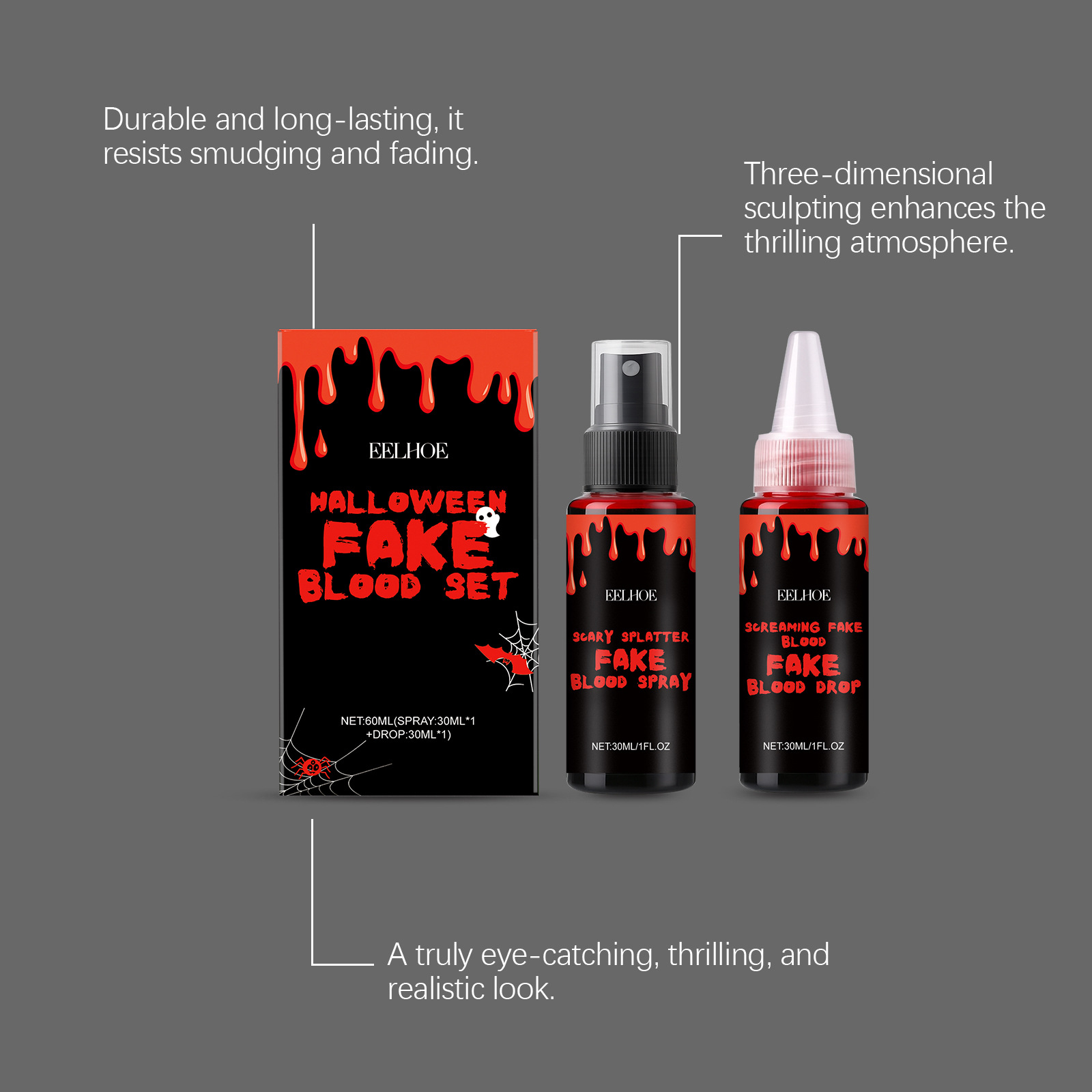 3PCS Halloween Fake Blood Set  - Wash Effect Set ulasan dan harga